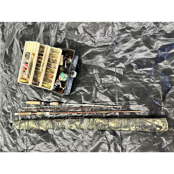 2 Fishing Rods with Use, Tackle Box with Contents