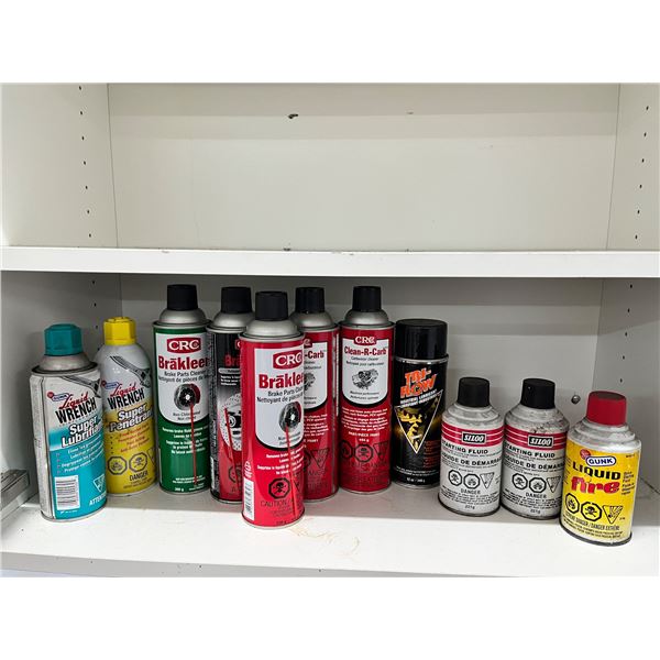 Assortment of Automobile Brake Cleaners, Lubricant, Starting Fluid & More