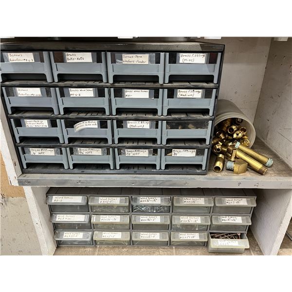 Assorted Brass hardware and Wood Screws