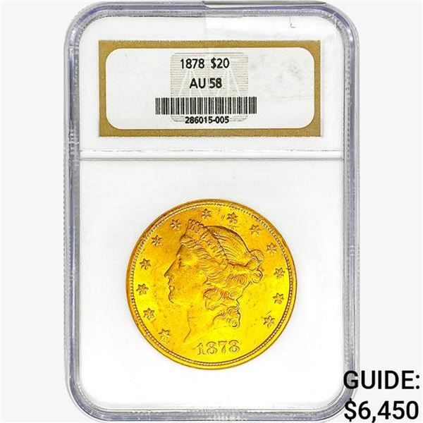 1878 $20 Gold Double Eagle NGC AU58