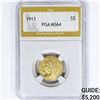 Image 1 : 1913 $5 Gold Half Eagle PGA MS64