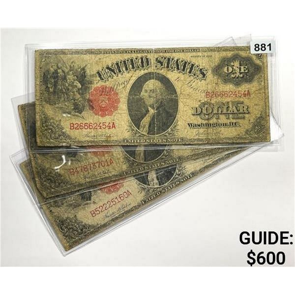 (3) 1917 $1 Lrg Size Red Seal Legal Tender -