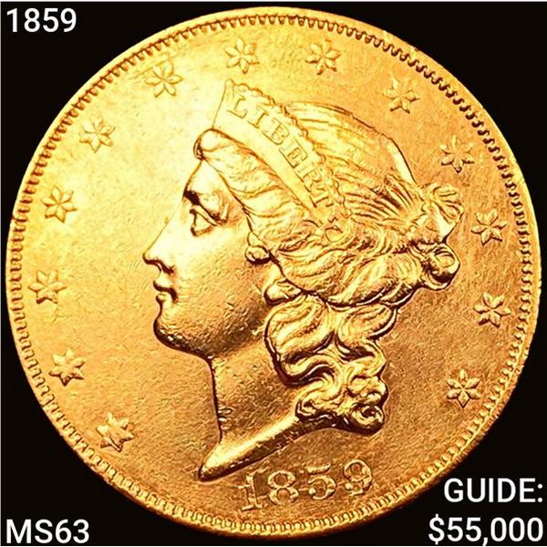 1859 $20 Gold Double Eagle CHOICE BU