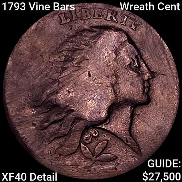 1793 Vine Bars Wreath Cent NEARLY UNCIRCULATED