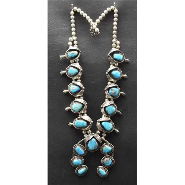 NAVAJO INDIAN SILVER SQUASH BLOSSOM NECKLACE