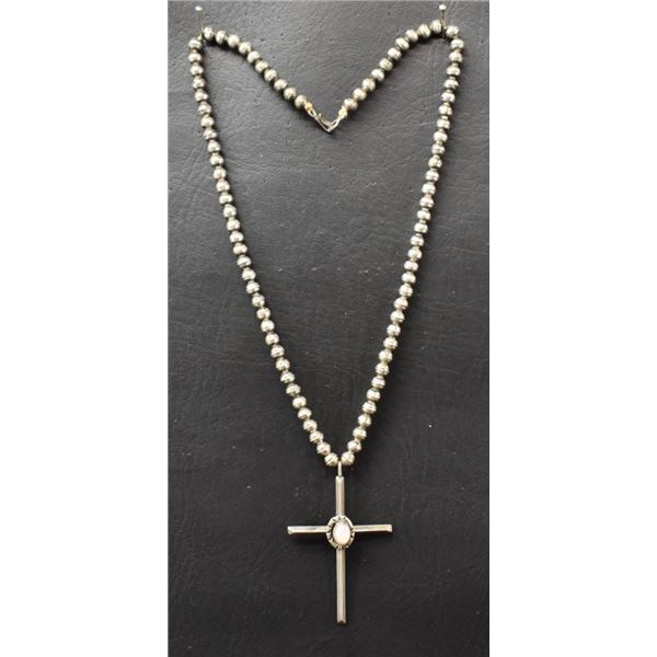 NAVAJO INDIAN SILVER CROSS AND NECKLACE