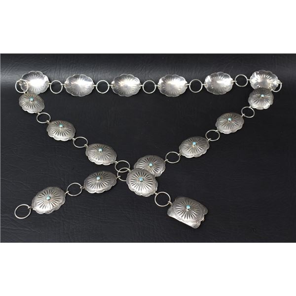 NAVAJO INDIAN SILVER LINK CONCHO BELT
