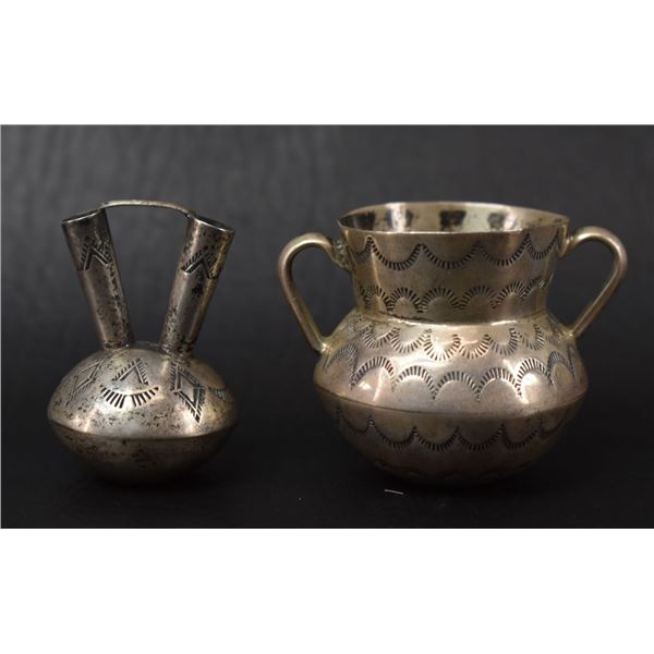 TWO NAVAJO INDIAN SILVER POTS