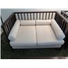 Image 2 : Wood-Framed Loveseat w/ Slatted Back & Cylinder Pillows 53" x 34" x 32"H
