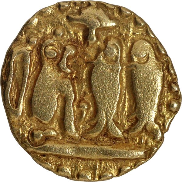 Gold One Eighth Kahavanu Coin of Raja Raja I of Chola Dynasty.