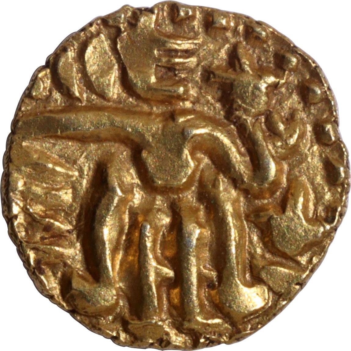 Kahavanu Raja Raja Gold One Eighth Kahavanu Coin of Raja Raja I of Cholas with legend Jaya ...