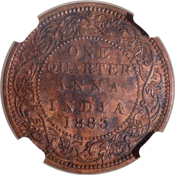 Very Rare NGC MS 61 BN Graded Copper One Quarter Anna Coin of Victoria Empress of Bombay Mint of 188