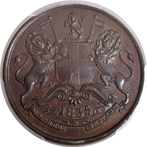 Very Rare PCGS MS 63 BN Graded Copper Half Anna Coin of East India Company of Madras Mint of 1835.