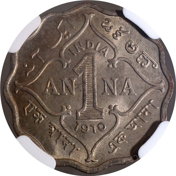 Extremely Rare NGC MS 65 Graded Cupro-Nickel One Anna Coin of King Edward VII of Bombay Mint of 1910