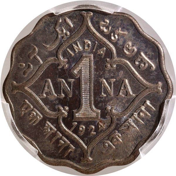 Very Rare PCGS MS 63 Graded Cupro Nickel One Anna Coin of King George V of Calcutta Mint of 1924.