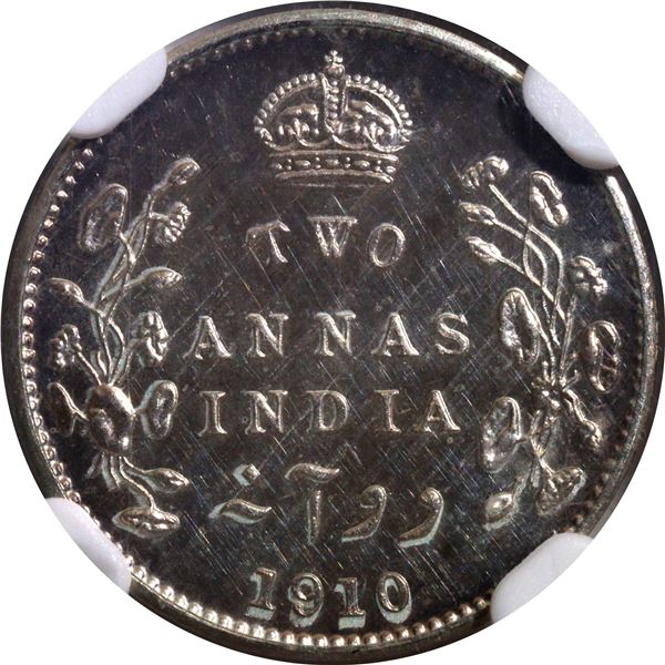 Exceedingly Rare Proof Restrike Silver Two Annas Coin of King Edward VII of Bombay Mint of 1910.