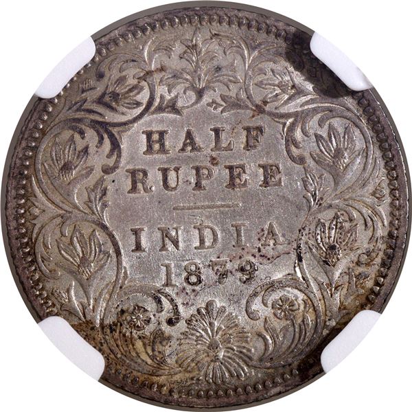Extremely Rare 1879 NGC XF 40 Graded Silver Half Rupee Coin of Victoria Empress of Calcutta Mint.