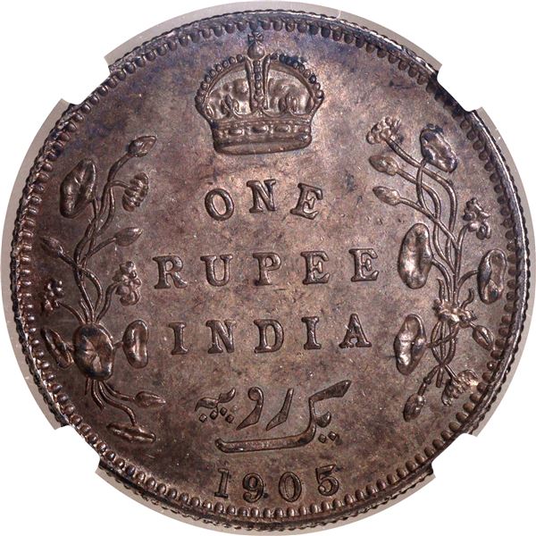 NGC AU 58 Graded Silver One Rupee Coin of King Edward VII of Bombay Mint of 1905.