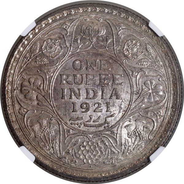 Rare Date NGC MS 63 Graded Silver One Rupee Coin of King George V of Bombay Mint of 1921.