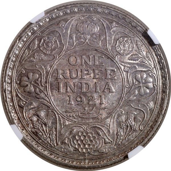 Very Rare Difficult Date NGC MS 64 Graded Silver One Rupee Coin of King George V of Bombay Mint of 1