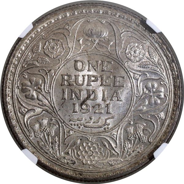 Very Rare Difficult Date NGC MS 64 Graded Silver One Rupee Coin of King George V of Bombay Mint of 1