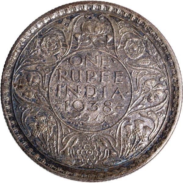 Rare Date 1938 Silver One Rupee Coin of King George VI of Bombay Mint.