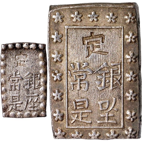 Silver One Shu and One Bu Gin Coins of Japan.