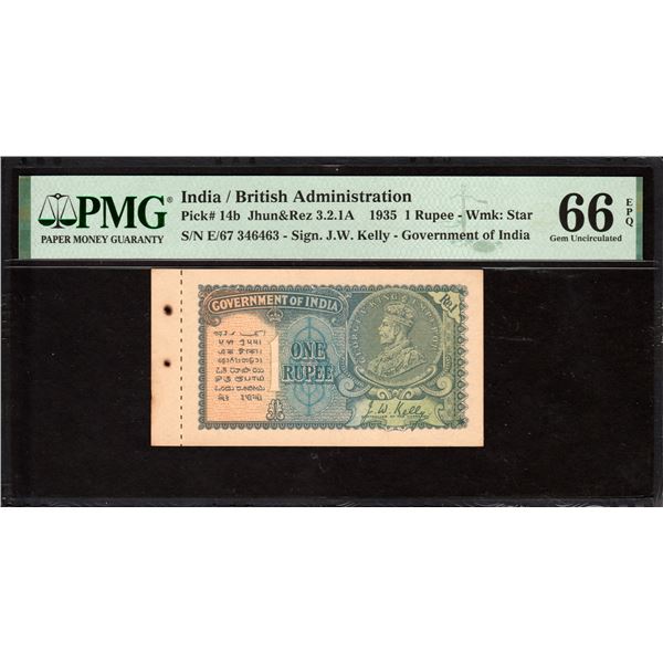 PMG Graded One Rupee Banknote of British India King George V of 1935 Signed by J W Kelly.