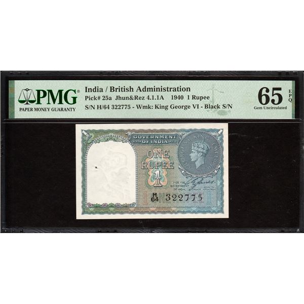 PMG Graded One Rupee Banknote of British India King George VI of 1944 Signed by C E Jones.