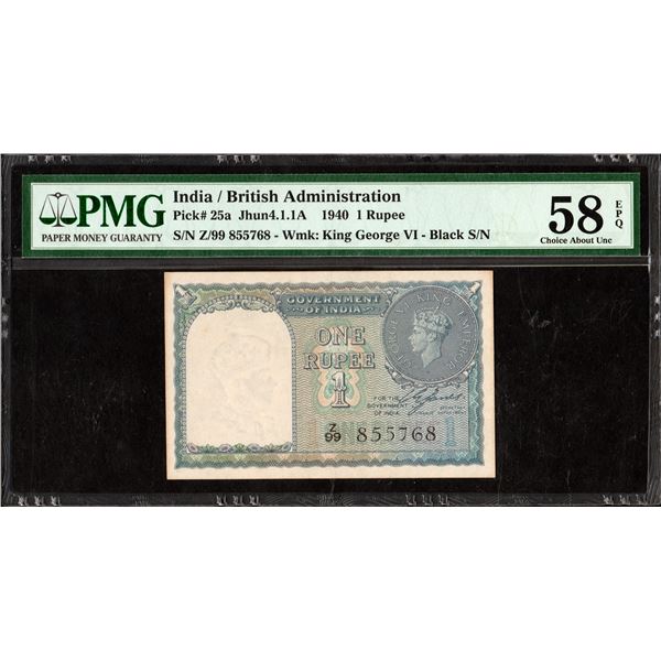PMG Graded One Rupee Banknote of King George VI of 1944 British India Signed by C E Jones.