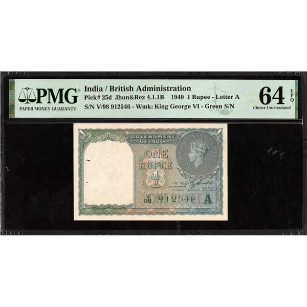 PMG Graded One Rupee Banknote of British India of 1944 Signed by C E Jones.