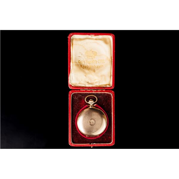 Antique Gold Pocket Watch in a Case.