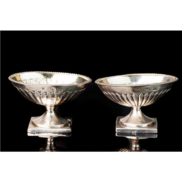 A Pair of Antique Russian Silver Footed Salt Cellars 1770.