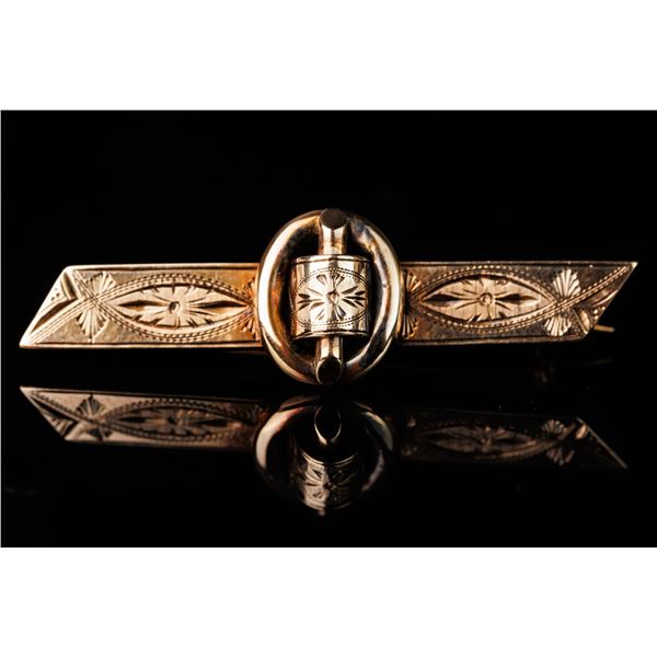 Antique Russian Brooch Gold 56. Gold Brooch in the Form of a Belt with a Buckle