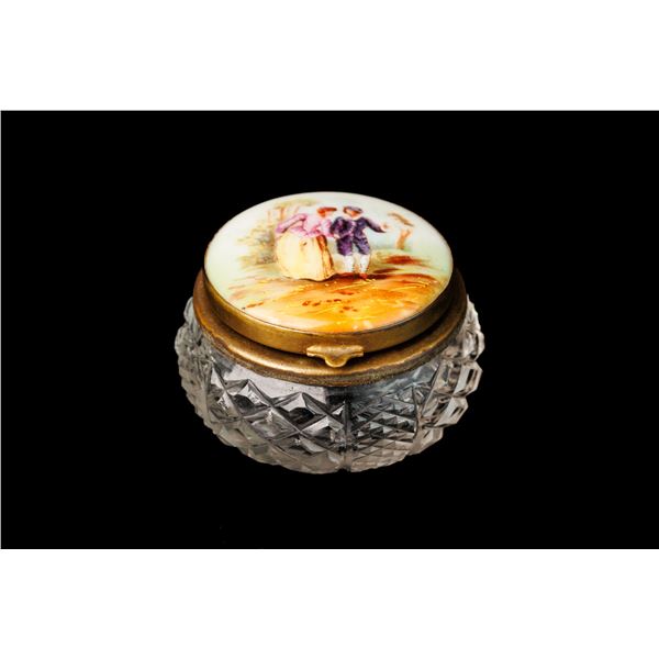 Small Crystal Pill Box in Metal Mount.