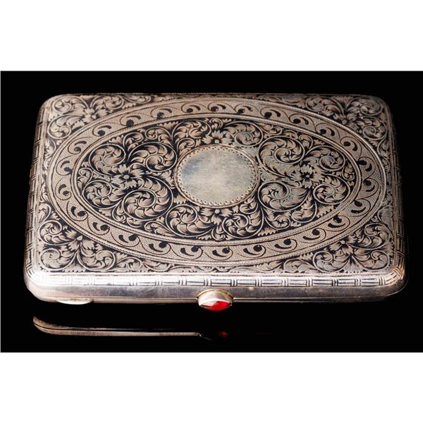 Antique Russian Silver Cigarette Case Troika. Niello.