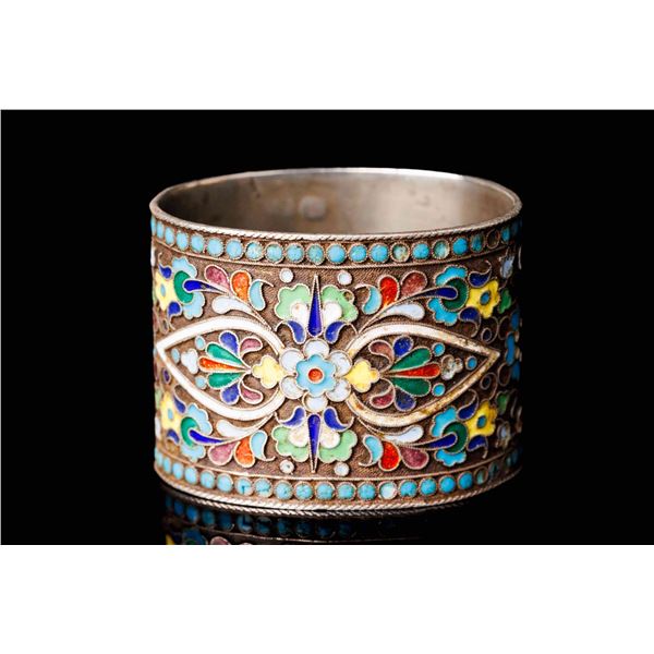 Antique Russian Silver Enameled Napkin Ring.