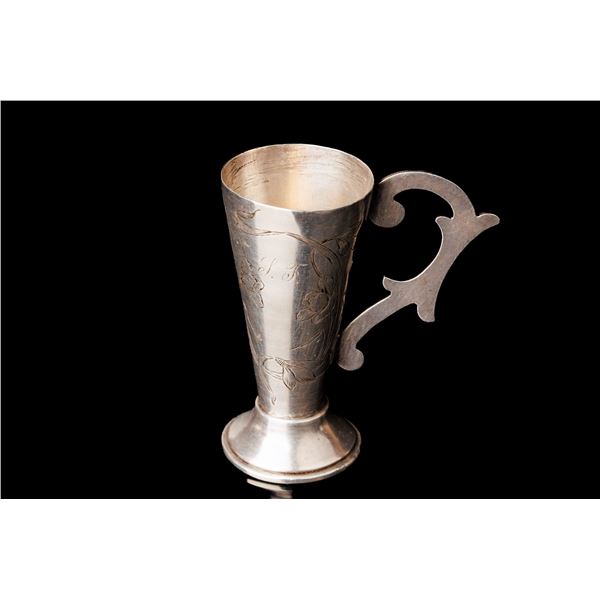 Antique Russian Silver Vodka Charka with Handle.