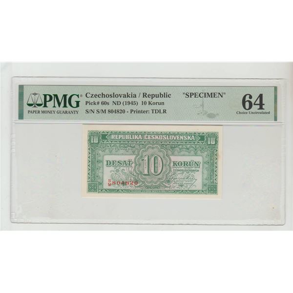 Czechoslovakia/Socialist Republic, 10 Korun, 1945 year, PMG 64