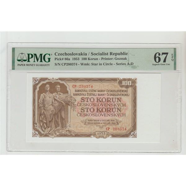 Czechoslovakia/Socialist Republic, 100 Korun, 1953 year, PMG 67
