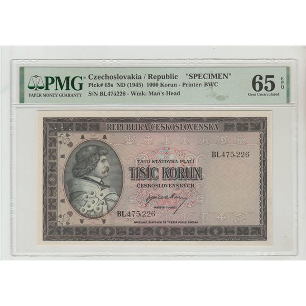 Czechoslovakia/Republic, 1000 Korun, 1945 year, PMG 65