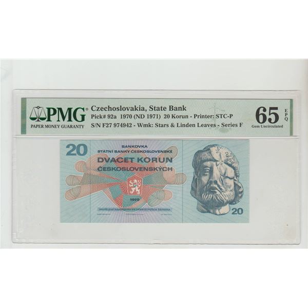 Czechoslovakia, 20 Korun, 1970 year, PMG 65