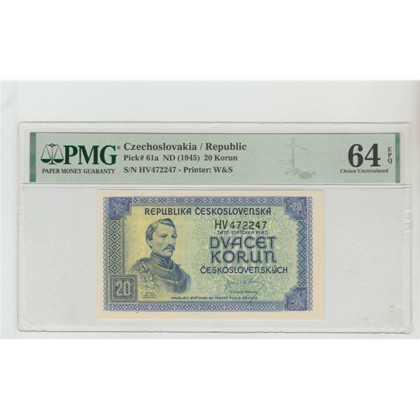 Czechoslovakia/Republic, 20 Korun, 1945 year, PMG 64