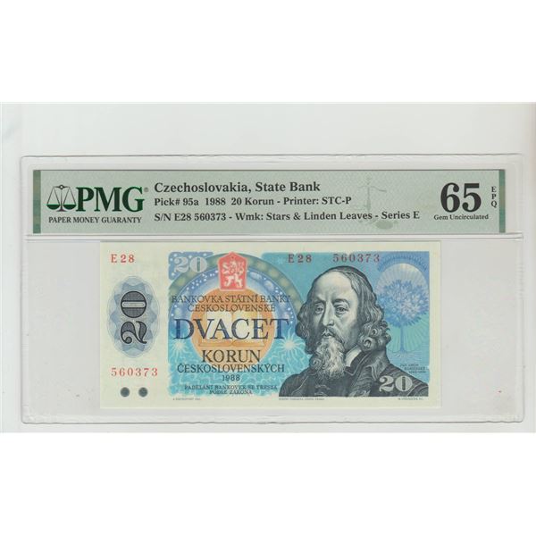 Czechoslovakia, 20 Korun, 1988 year, PMG 65