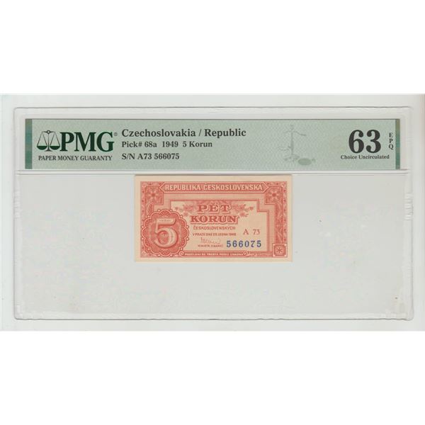 Czechoslovakia/Republic, 5 Korun, 1949 year, PMG 63