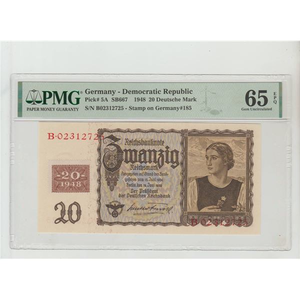 Germany, 20 Deutsche Mark, 1948 year, PMG 65