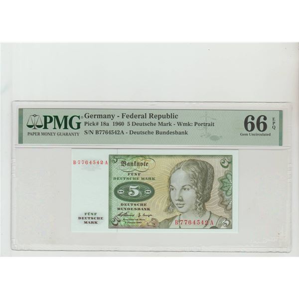 Germany,  5 Deutsche Mark, 1960 year, PMG 66
