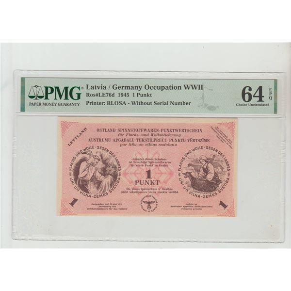 Latvia, 1 Punkt, 1945 year, PMG 64