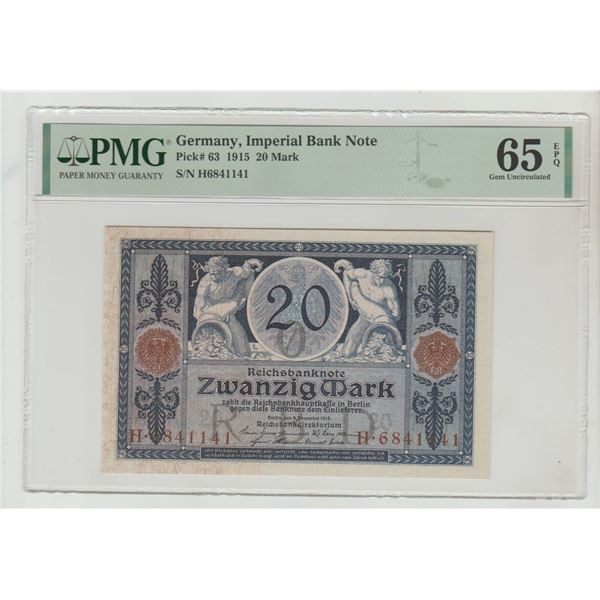 Germany, 20 Mark, 1915 year, PMG 65