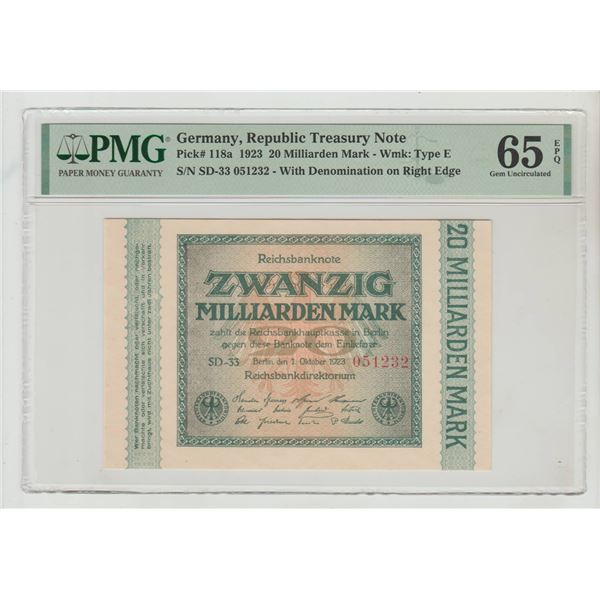 Germany, 20 Milliarden Mark, 1923 year, PMG 65